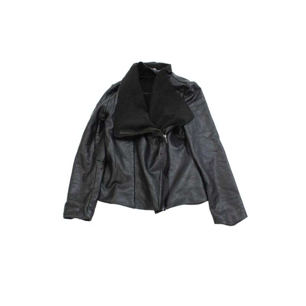 Ella Moss Girls Vegan Leather Collared Long Sleeve Zip Up Jacket Black Size 14